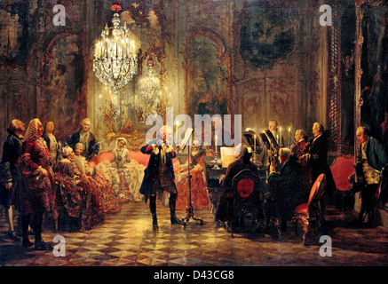 Adolf Menzel, flûte Concert avec Frédéric le Grand à Sanssouci 1850-52 Huile sur toile. L'Alte Nationalgalerie, Berlin Banque D'Images