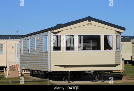 Extérieur de mobile home moderne sur Caravan Park, Scarborough, Angleterre. Banque D'Images