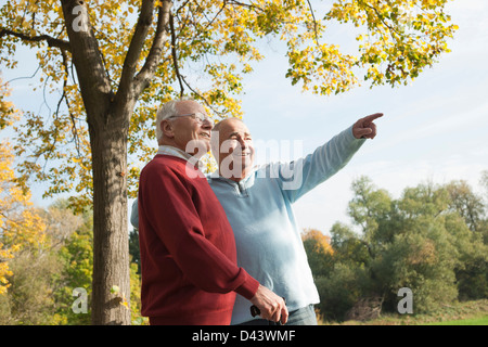 Les hommes à l'extérieur à l'automne, Lampertheim, Hesse, Allemagne Banque D'Images