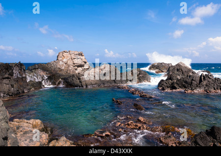 Piscine naturelle et les roches, le Parc national Arikok, Aruba, Lesser Antilles, Caribbean Banque D'Images