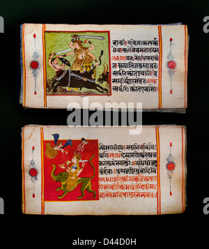 Devi Mahatmyam Mahatmya texte religieux hindous démon Mahishasura victoire déesse Durga du Rajasthan Rajasthan Inde Samvat 1765-1708 Banque D'Images