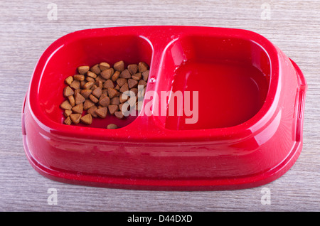 Close up of red cup avec deux places pour chats et l'eau Banque D'Images