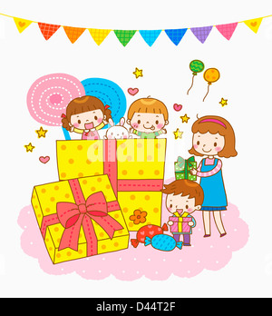 Illustration d'enfants avec présente dans un parti Banque D'Images