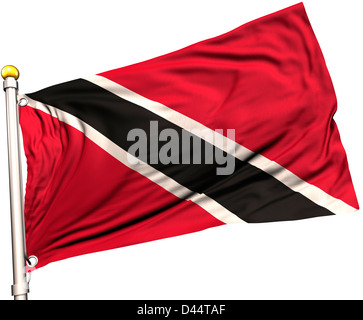 Trinité-et-Tobago drapeau sur un mât. Chemin de détourage inclus. La texture de la soie visible sur le drapeau à 100  %. Banque D'Images