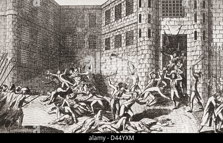 Les massacres de septembre. Prisonniers qui sont assassinés à l'abbaye de Saint-Germain-des-Prés, au cours de la Révolution française. Banque D'Images