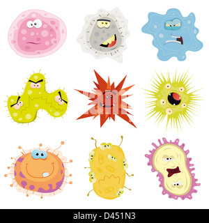 Illustration d'une série de dessins animés drôles divers microbes, bactéries, virus, amibes et autres créatures microscopiques scrimpy Banque D'Images