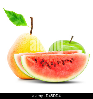 Pomme, poire et melon composition Banque D'Images