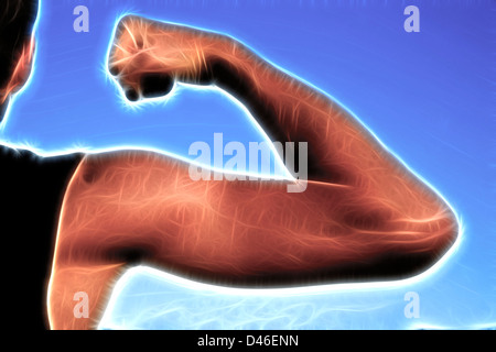 Montrer ses muscles de sportif lorsque main forte déformation Banque D'Images