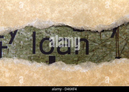 Texte sur papier Prêt hole Banque D'Images