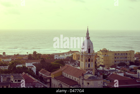 Vue aérienne de la vieille ville de Carthagène, Carthagène, Colombie Banque D'Images