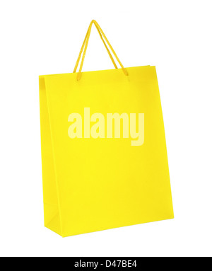 Sac de papier commercial jaune isolé sur fond blanc Banque D'Images