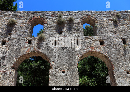 Des ruines, une grande basilique, ancienne Butrint, Site du patrimoine mondial de l'UNESCO, le Parc National de Butrint, district de Saranda, Albanie méridionale, Banque D'Images