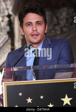 Hollywood, Californie, USA. 7 mars 2013. James Franco arrive pour le dévoilement de James Franco's étoile sur le Walk of Fame. (Crédit Image : Photo : Lisa O'Connor/ZUMAPRESS.com/Alamy Live News) Banque D'Images