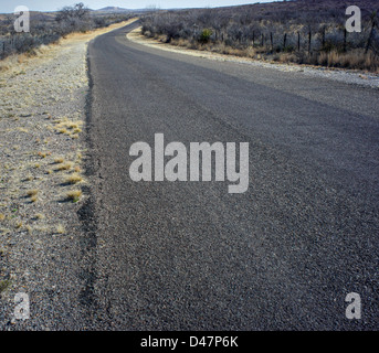 Route de comté rural près de Marathon, au Texas. Banque D'Images