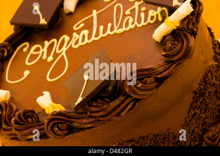 Gâteau au chocolat gastronomique décoré pour l'obtention du diplôme. Banque D'Images