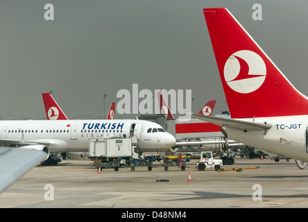 Istanbul, Turquie, l'Aéroport International Atatürk, d'aéronefs de Turkish Airlines Banque D'Images