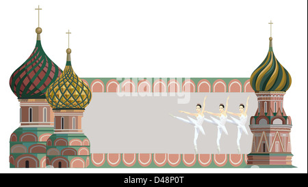 Cadre illustrations avec les tours du Kremlin et les ballerines, isolated on white Banque D'Images