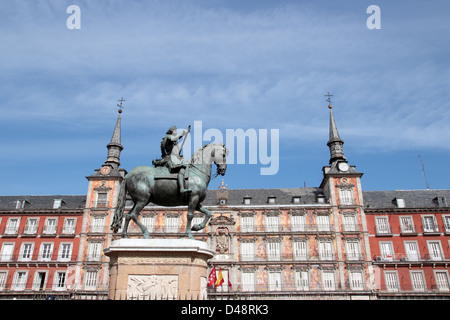 Statue de Philippe III à la Plaza Mayor à Madrid Banque D'Images