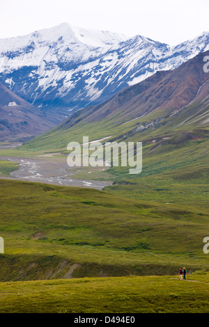 Les randonneurs et voir au sud de l'Alaska, Eielson Visitor Center, Denali National Park & Preserve, Alaska, USA Banque D'Images