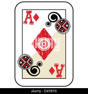 Jeu de cartes dessiné à la main, doodle ace de diamants Banque D'Images