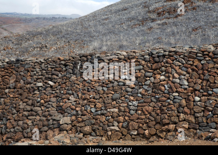 Un mur de pierre, Puukohola Heiau National Historic Site, South Kohala Coast, Big Island, Hawaii, USA Banque D'Images