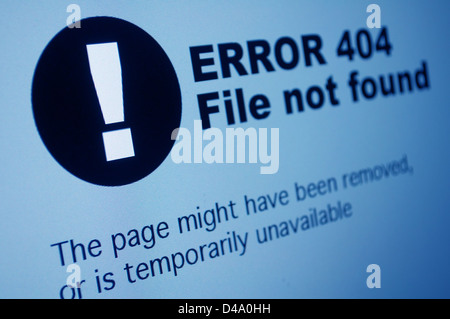 Gros plan du signe d'erreur 404 dans le navigateur Internet de l'écran LCD Banque D'Images