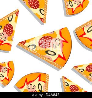 Pizza slice, modèle abstract seamless texture ; vector art illustration Banque D'Images