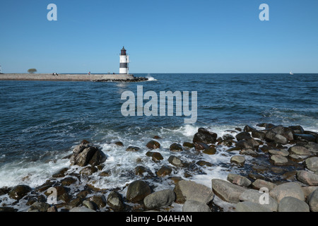 Flensburg, Allemagne, Phare et de la jetée de Schleimuende Banque D'Images