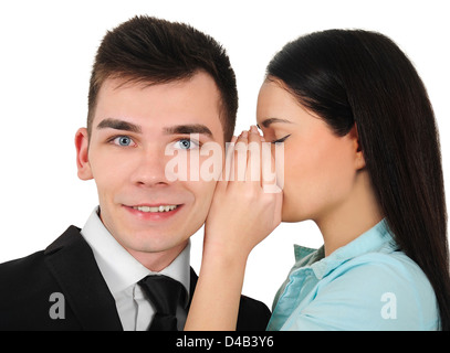 Les jeunes isolés business couple whispering Banque D'Images