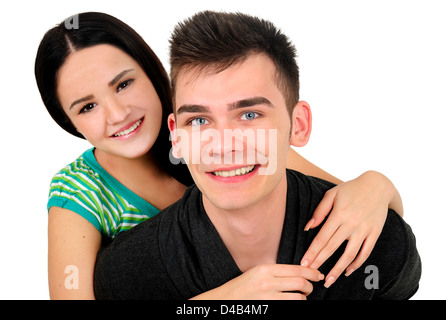 Les jeunes isolés casual couple standing Banque D'Images