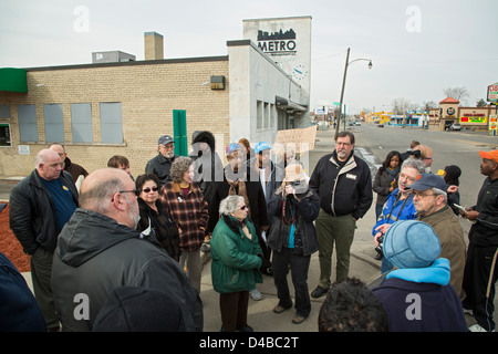 Les habitants de Detroit de l'expulsion de protestation de sa femme de 36 ans maison Banque D'Images