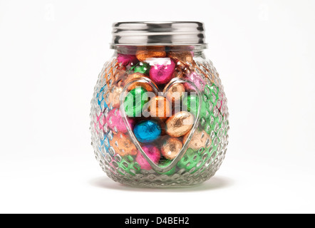 J'adore les oeufs de pâques en verre Pot de rangement en forme de coeur Banque D'Images