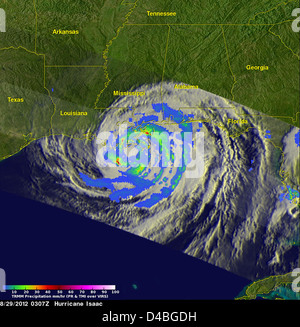 La NASA satellite TRMM voit l'ouragan Isaac bassinage Louisiane Banque D'Images