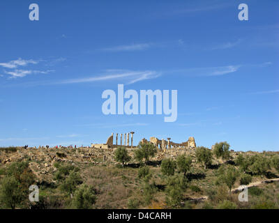 La photo montre les ruines de l'ancienne ville romaine Volubilis, Maroc, 14 décembre 2007. En 1997 la ville a été déclarée patrimoine mondial de l'UNESCO. Photo : Lars Halbauer Banque D'Images