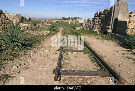 La photo montre les ruines de l'ancienne ville romaine Volubilis, Maroc, 14 décembre 2007. En 1997 la ville a été déclarée patrimoine mondial de l'UNESCO. Photo : Lars Halbauer Banque D'Images