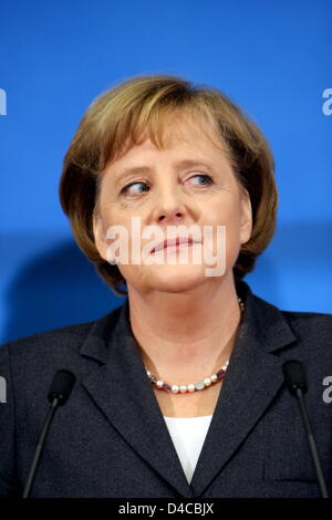 La chancelière allemande Angela Merkel sur la photo lors d'une conférence fermée de son parti, les chrétiens-démocrates (CDU), à Wiesbaden, Allemagne, 05 janvier 2008. Photo : Erwin Elsner Banque D'Images