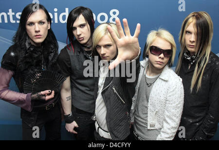 Groupe allemand "Cinema Bizarre" pose au cours d'un appel de la photo dans le cadre de l'enquête préliminaire pour le concours Eurovision de la Chanson 2008 à Hambourg, Allemagne, 29 janvier 2008. Le concours préliminaire aura lieu à Hambourg le 6 mars 2008. C'est le vainqueur présentera l'Allemagne à l'Eurovision qui se tiendra à Belgrade, Serbie le 24 mai 2008. Photo : Ulrich Perrey Banque D'Images