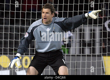 Le gardien de but Jens Lehmann donne les ordres au cours du match amical contre l'Allemagne de l'Autriche au stade Ernst-Happel-à Vienne, Autriche, 06 février 2008. Photo : Oliver Berg Banque D'Images