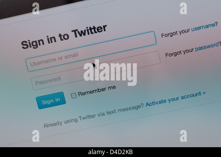 Twitter page web, connectez-vous Banque D'Images