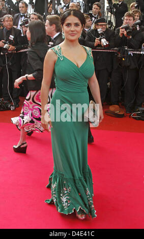 L'actrice Salma Hayek arrive à la première mondiale de "Indiana Jones 4" lors de la 61e édition du Festival de Cannes au Palais des Festivals à Cannes, France, 18 mai 2008. Photo : Hubert Boesl Banque D'Images