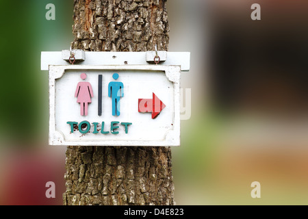 Inscrivez-toilettes avec la flèche sur l'arbre Banque D'Images