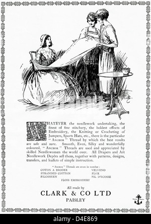 L'ère des années 1920 vintage publicité imprimer à partir de la publicité dans les magazines anglais CLARK & Co de Paisley Anchor fil de coton Banque D'Images