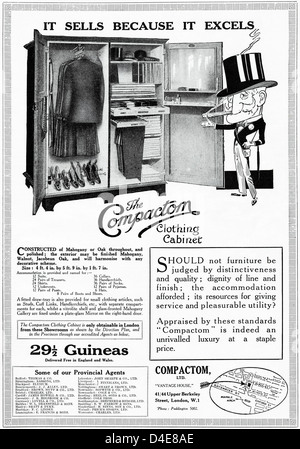 L'ère des années 1920 vintage publicité imprimer à partir de la publicité du magazine anglais COMPACTOM CABINET VÊTEMENTS Banque D'Images