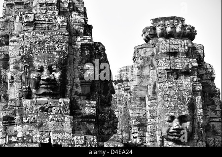 Visages de pierre, temple Bayon, Angkor Thom, au Cambodge, Banque D'Images