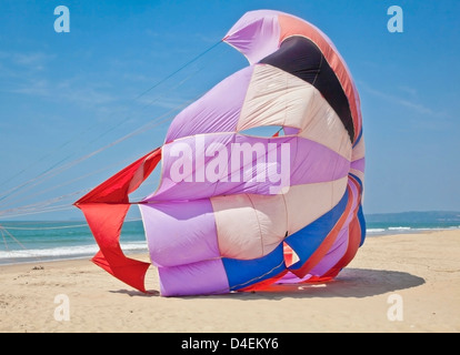 Un portrait d'un paysage pris sur la plage de Goa un parachute en préparation pour para voile Banque D'Images