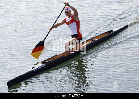 Andreas Dittmer de Allemagne (C1) pratiques avant l'Unique Canoë (C1) 1000m hommes de chaleur au Parc olympique d'aviron de Shunyi lors des Jeux Olympiques de 2008 à Beijing à Beijing, Chine, 18 août 2008. Photo : Jens Buettner dpa # # # dpa# # #  Banque D'Images