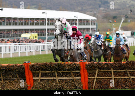 18.02.2011 - Cheltenham ; Champagne classique, montée par Ruby Walsh mène l'obstacle à la Cour suprême William Hill Novices Hurdle Grade 1 . Credit : Lajos-Eric turfstock.com/Balogh Banque D'Images