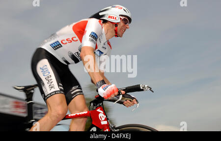 Jens Voigt l'Allemagne de Team CSC cycles le Tour d'Allemagne dans le prologue de Kitzbuehel, Autriche, le 29 août 2008. Cette année, le Tour d'Allemagne mène en huit étapes sur 1 408,6 kilomètres de Kitzbuehel à Brême, Allemagne. Photo : GERO BRELOER Banque D'Images