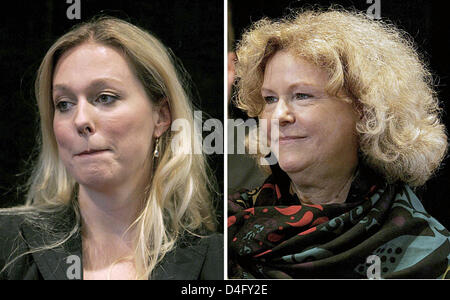 La photo montre composite Katharina Wagner (L), au cours de la cérémonie d'adieu pour Wolfgang Wagner et sa demi-sœur Eva Wagner-Pasquier, vus au cours du même événement dans Bayreauth, Allemagne, 28 août 2008. Le même jour, le conseil d 'Richard-Wagner- Festspiele'-Foundation a décidé de nommer les deux demi-sœurs comme successeur de leur père Wolfgang Wagner, selon les renseignements obt Banque D'Images