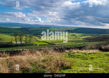 Vue depuis la colline de Pendle, Lancashire, Rimington, Angleterre, Royaume-Uni, Europe. Banque D'Images